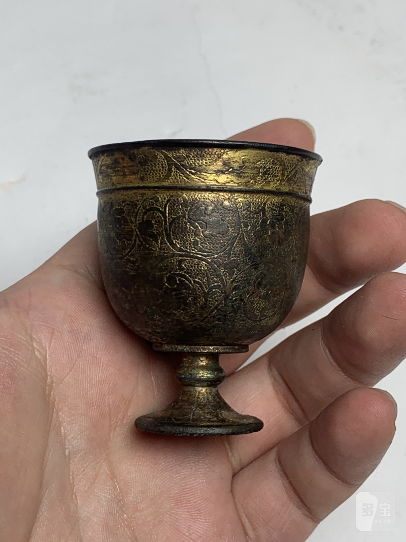 明 铜鎏金唐草纹高足杯 - 图4